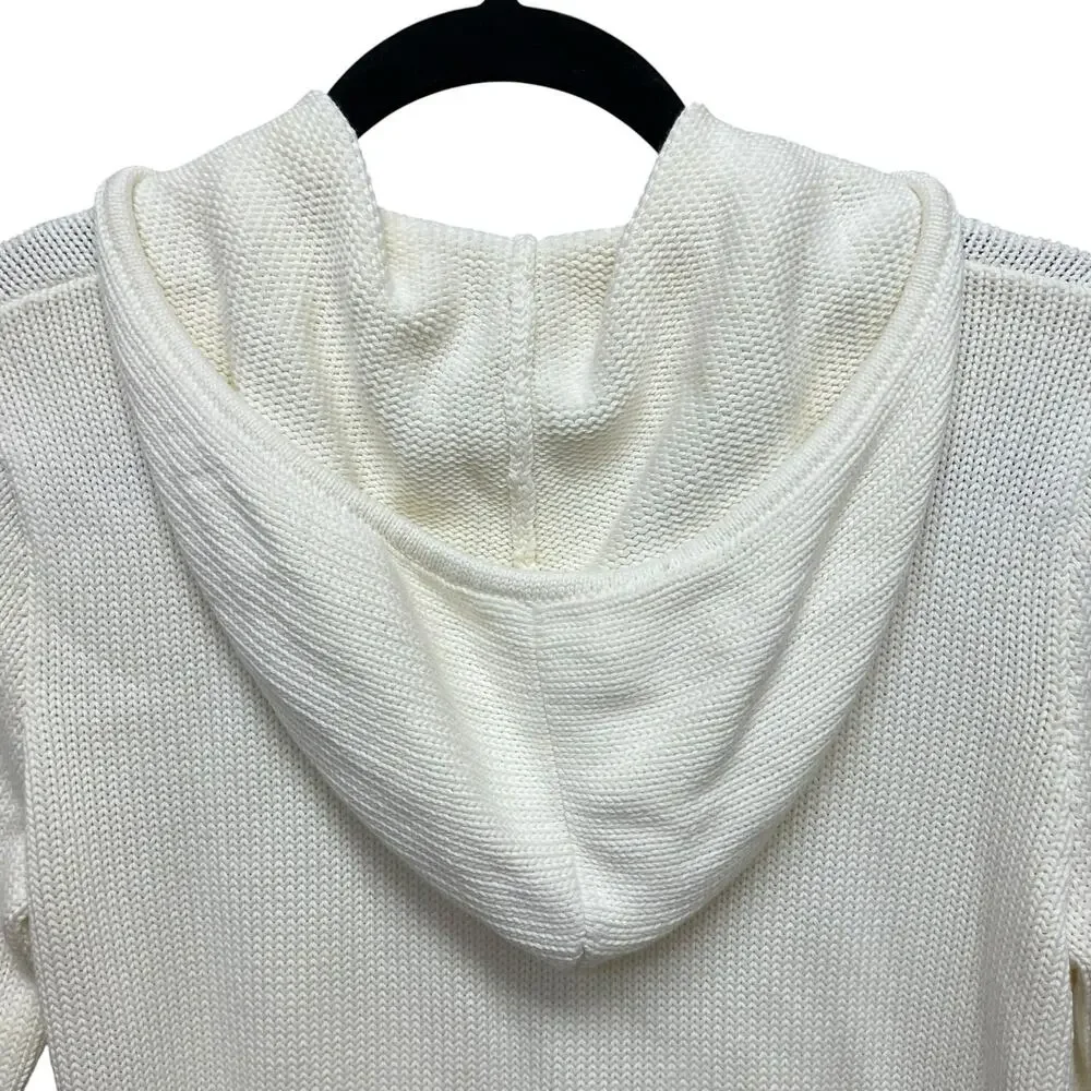 Vintage Ralph Lauren Pure Cotton Knit Zip Up Hooded Jacket White Medium AS IS